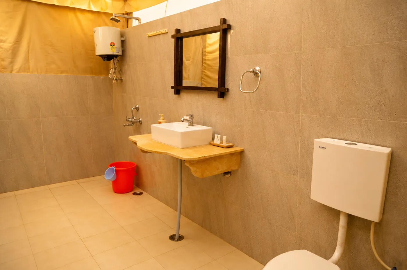 Private attached sandstone ensuite bathroom with solar hot water